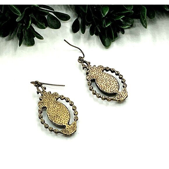 Vintage Style Bronze and Teal Green Resin Dangle Earrings - Picture 3 of 4